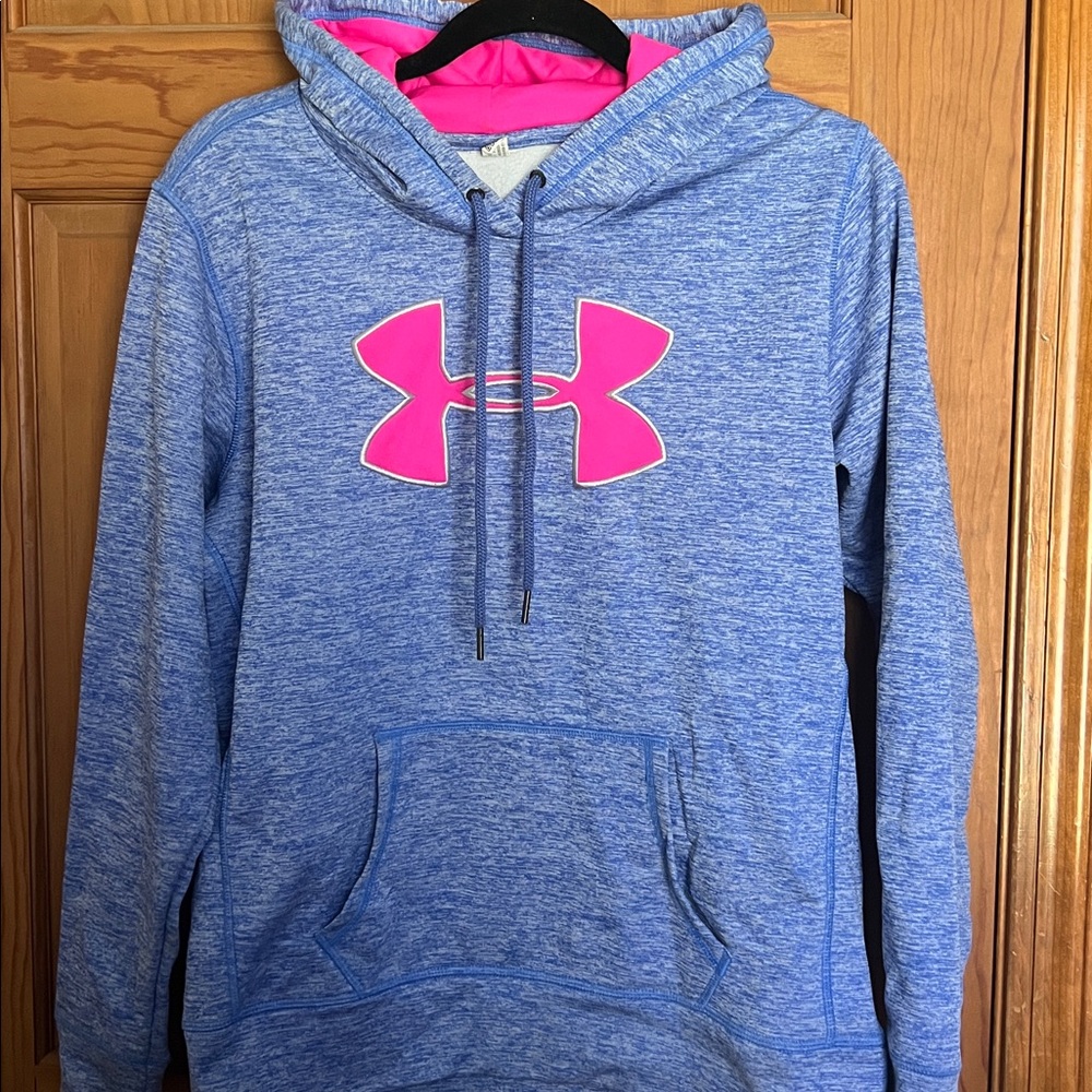 Under Armour Heathered Blue Hoodie with Vibrant Pink Logo